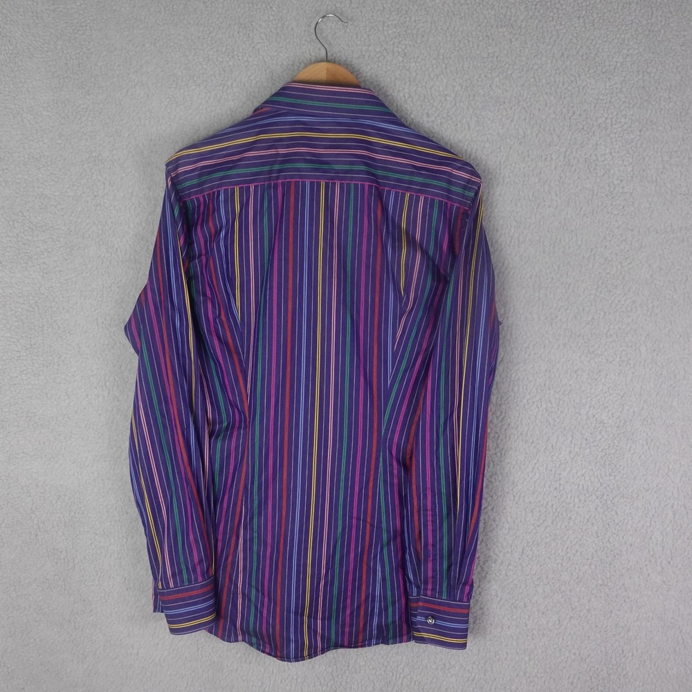 Eton Contemporary Fit Dress Shirt Mens 16.5/42 Purple Multi Color Stripe Cotton - Picture 3 of 8